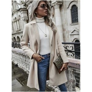 CREAM beige mid length trench pea coat jacket